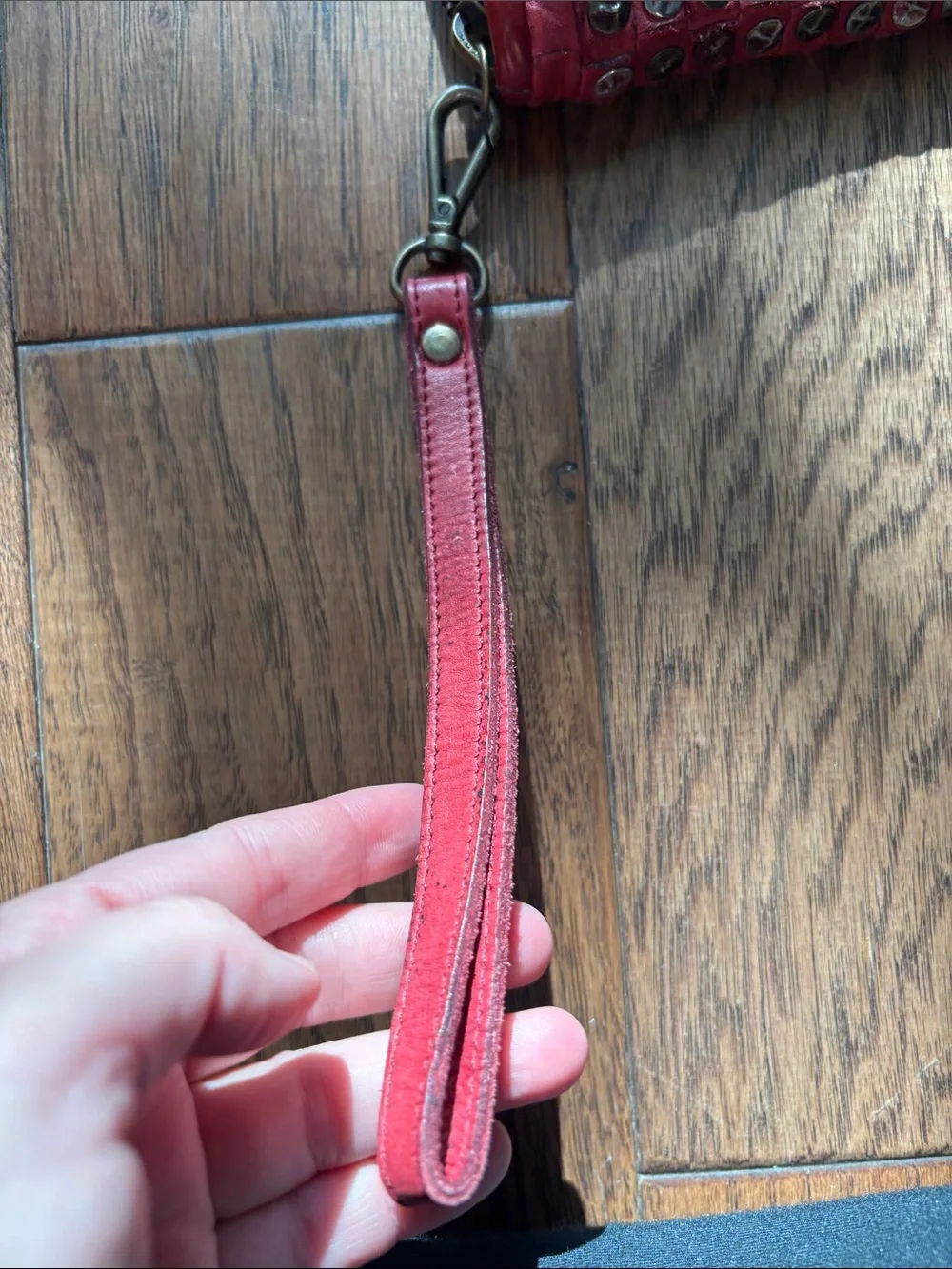 Platinia Red Studded Leather Wristlet Wallet